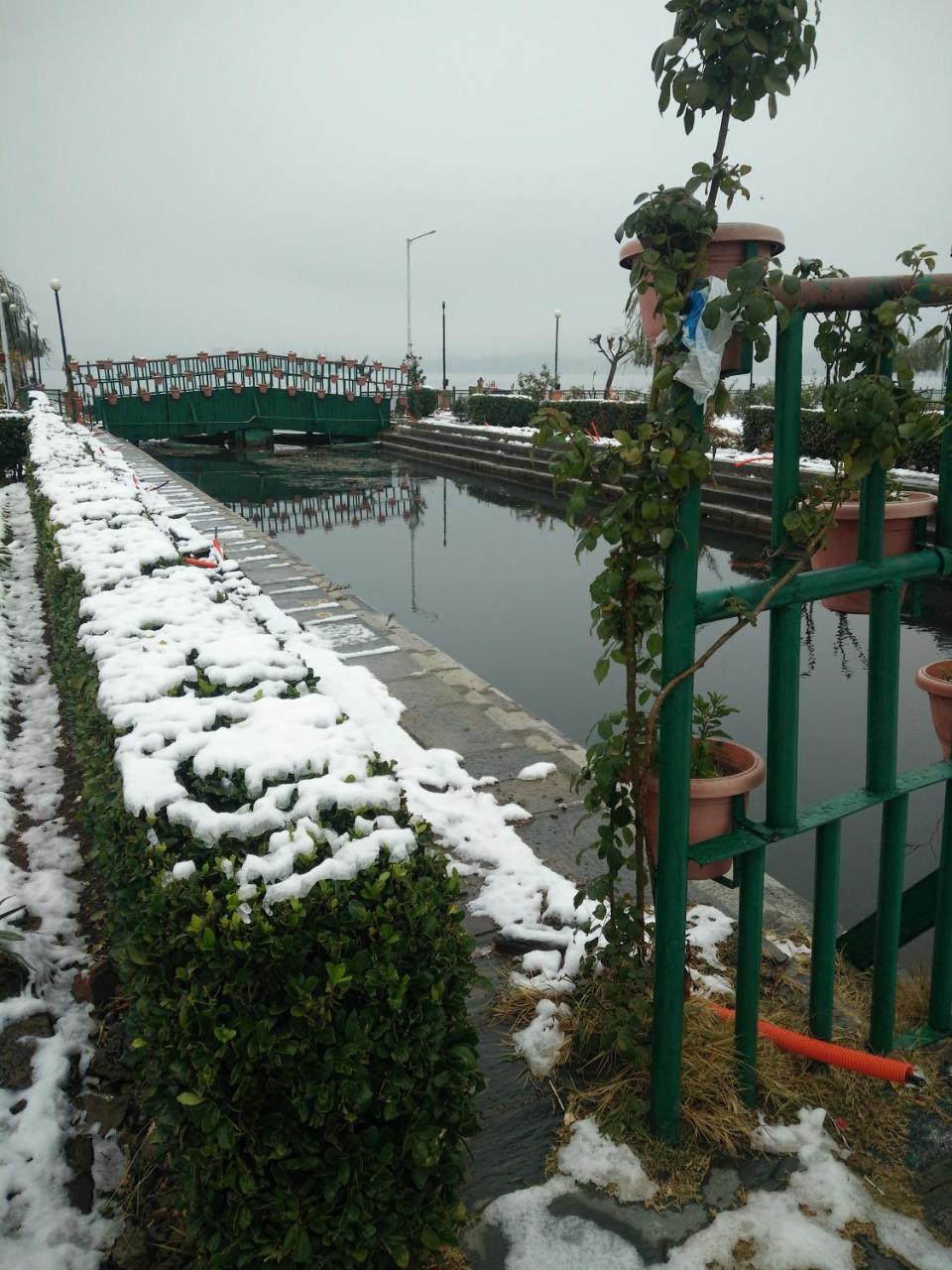 Houseboat Young Snow View Front Line Dal Lake Srinagar  Exterior photo